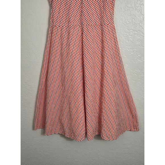 LL Bean Signature Midi Dress Women's Size 14 Plaid Red White Lined Cotton Casual - Picture 2 of 10